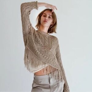 Zara Taupe Fringed Sweater